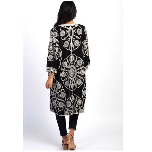 Peach Love California Black Embroidered Cover Up Kimono Sz S/M Hippy Whimsigoth - Picture 3 of 13